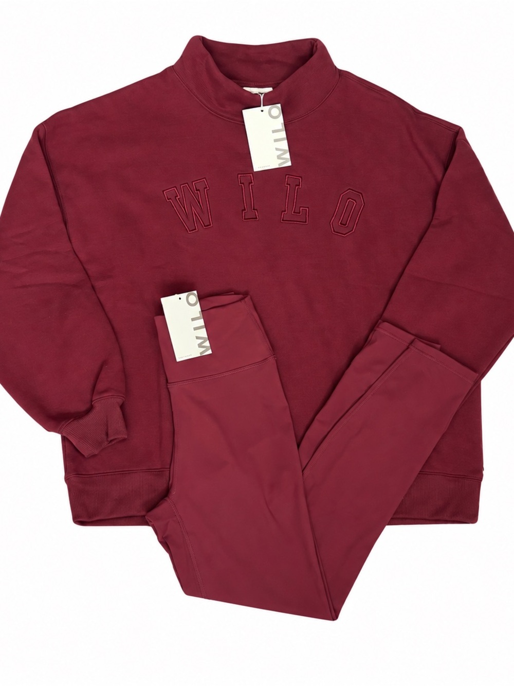 WILO The Label Mock Neck Sweatshirt & Leggings Set Small Burgundy NWT